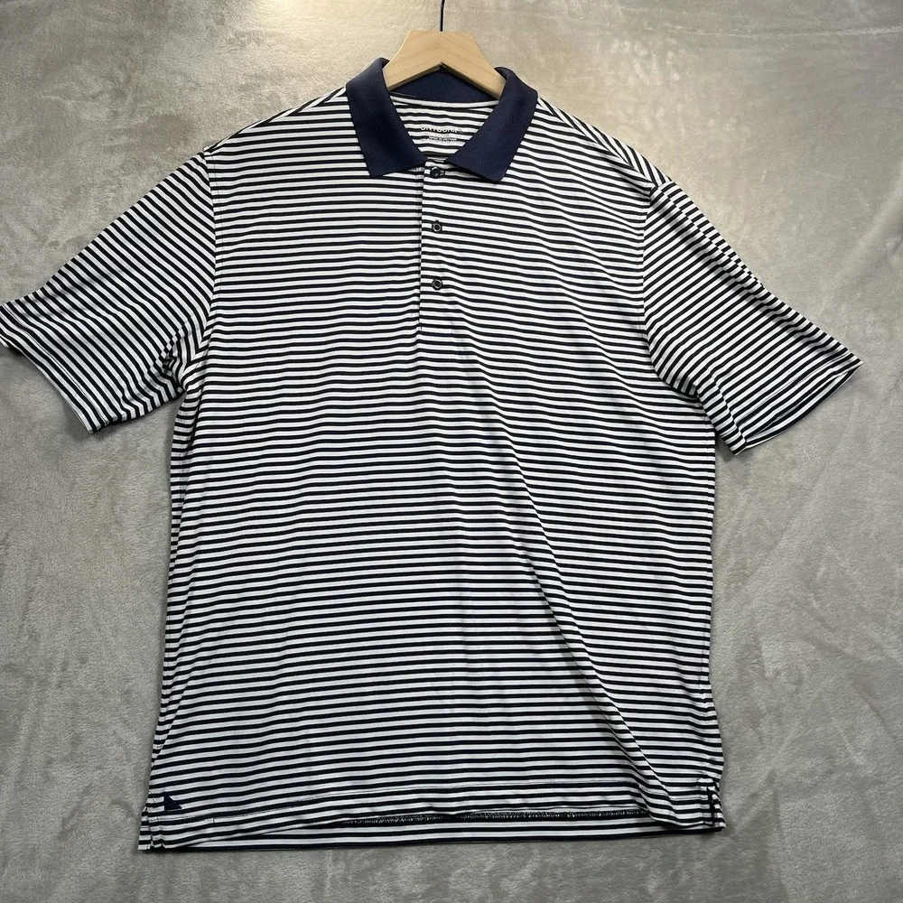 Untuckit Shirt Mens L Polo Blue White Striped Golf Performance Short Sleeve
